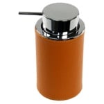 Gedy AC80-67 Round Soap Dispenser Made From Faux Leather In Orange Finish
